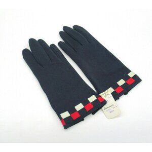 Vintage Women's Navy Gloves With Red & White Checked Trim Size B Fownes Brand